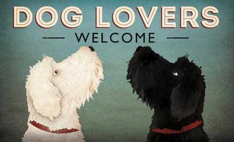 Doodle Dog Lovers Welcome Black Ornate Wood Framed Art Print with Double Matting by Fowler, Ryan