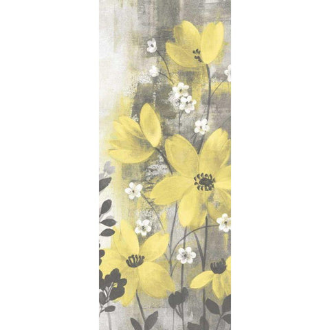 Floral Symphony Yellow Gray Crop I Black Modern Wood Framed Art Print with Double Matting by Vassileva, Silvia