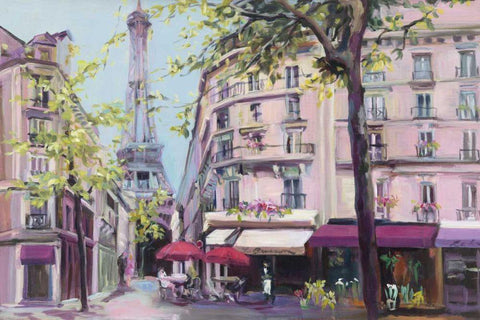 Springtime in Paris Pink Black Ornate Wood Framed Art Print with Double Matting by Hageman, Marilyn