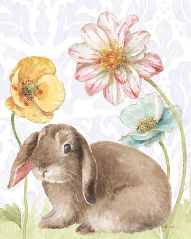 Spring Softies Bunnies III Purple White Modern Wood Framed Art Print with Double Matting by Audit, Lisa