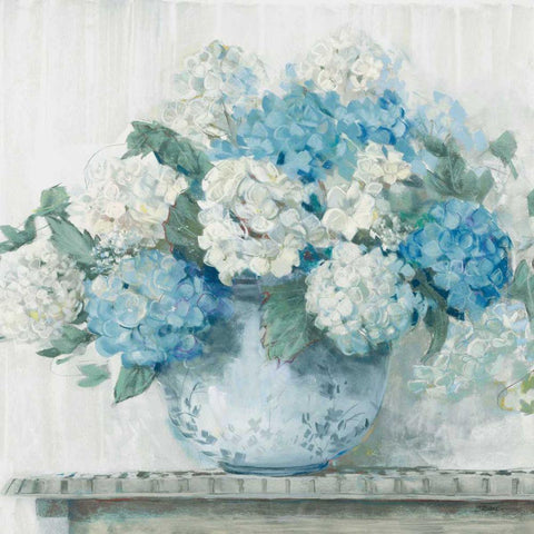 Blue Hydrangea Cottage Crop White Modern Wood Framed Art Print by Rowan, Carol