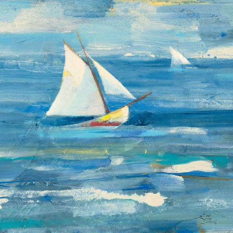 Ocean Sail v2 Light White Modern Wood Framed Art Print with Double Matting by Hristova, Albena