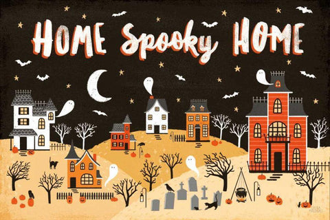 Spooky Village II Black Ornate Wood Framed Art Print with Double Matting by Marshall, Laura