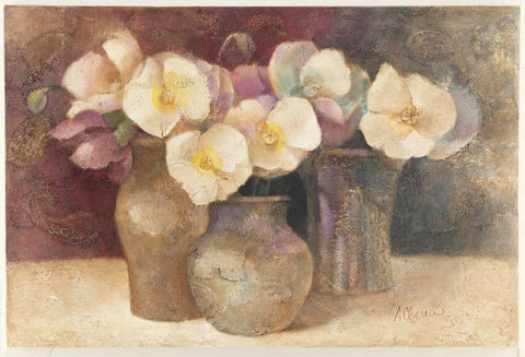 Poppies on Plum White Modern Wood Framed Art Print with Double Matting by Hristova, Albena