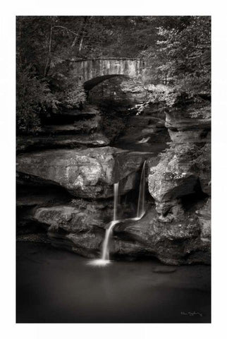 Upper Falls Old Mans Cave BW White Modern Wood Framed Art Print with Double Matting by Majchrowicz, Alan