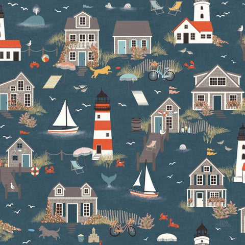 Seaside Village Pattern I Black Ornate Wood Framed Art Print with Double Matting by Marshall, Laura
