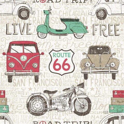 American Road Trip Pattern I Gold Ornate Wood Framed Art Print with Double Matting by Towne, Oliver