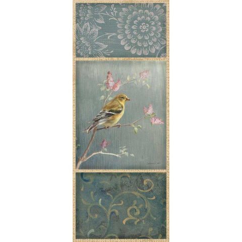 Female Goldfinch - Wag White Modern Wood Framed Art Print by Nai, Danhui