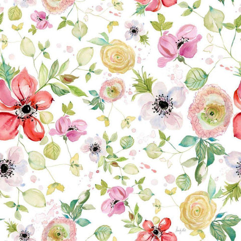 Spray of Anemones Pattern I White Modern Wood Framed Art Print by Rice, Kristy