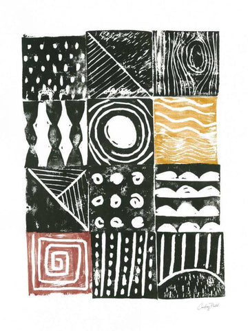 Block Print I Red Yellow White Modern Wood Framed Art Print with Double Matting by Prahl, Courtney