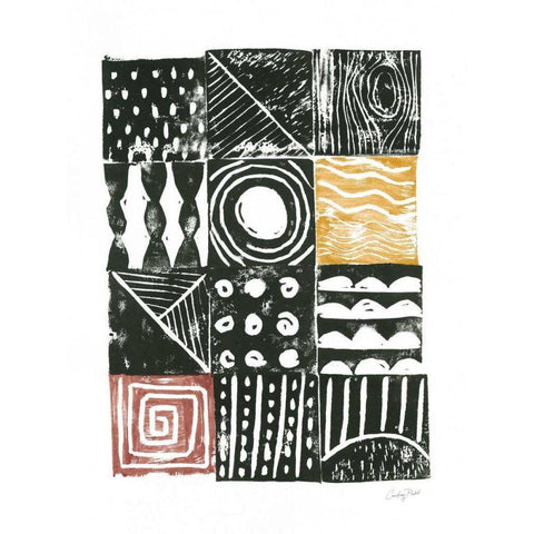 Block Print I Red Yellow Gold Ornate Wood Framed Art Print with Double Matting by Prahl, Courtney