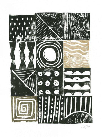 Block Print I Green Sand Black Ornate Wood Framed Art Print with Double Matting by Prahl, Courtney