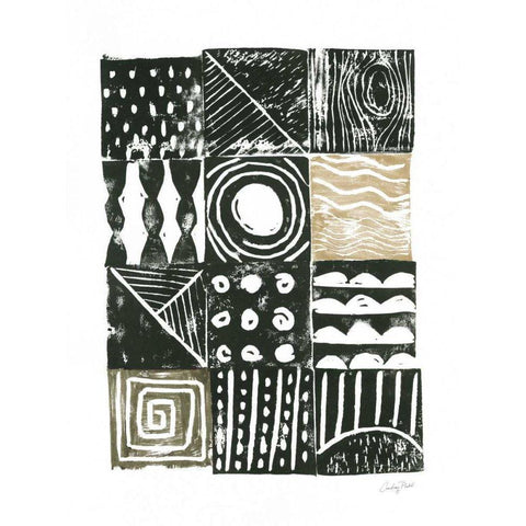 Block Print I Green Sand White Modern Wood Framed Art Print by Prahl, Courtney