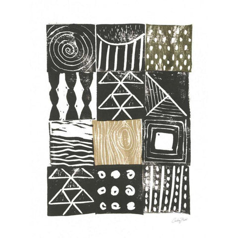 Block Print V Green Sand Gold Ornate Wood Framed Art Print with Double Matting by Prahl, Courtney