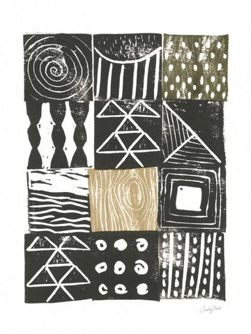 Block Print V Green Sand White Modern Wood Framed Art Print with Double Matting by Prahl, Courtney