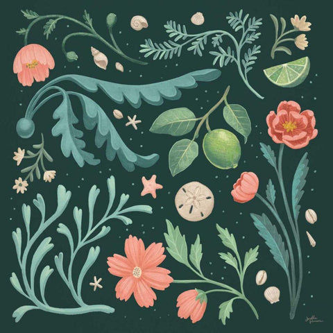 Seaside Botanical II Dark Black Ornate Wood Framed Art Print with Double Matting by Penner, Janelle