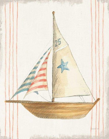 Floursack Nautical VII no Words White Modern Wood Framed Art Print with Double Matting by Nai, Danhui