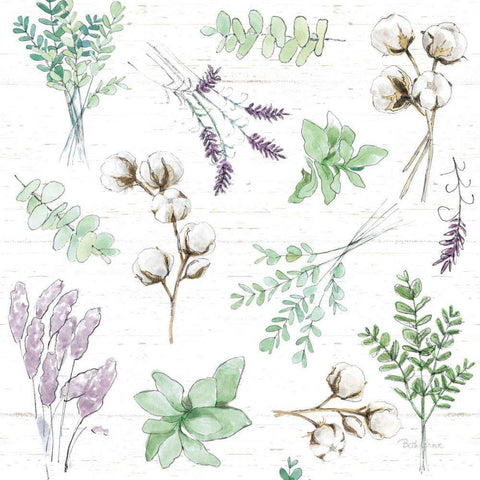 Farmhouse Cotton Pattern I Sage White Modern Wood Framed Art Print by Grove, Beth