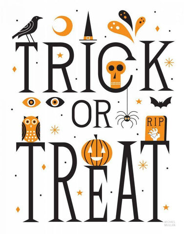 Trick or Treat I Bright White Black Ornate Wood Framed Art Print with Double Matting by Mullan, Michael