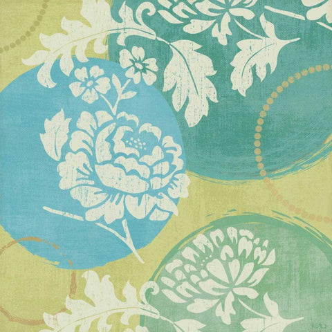 Floral Decal Turquoise I Black Ornate Wood Framed Art Print with Double Matting by Charron, Veronique