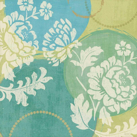 Floral Decal Turquoise II Black Ornate Wood Framed Art Print with Double Matting by Charron, Veronique
