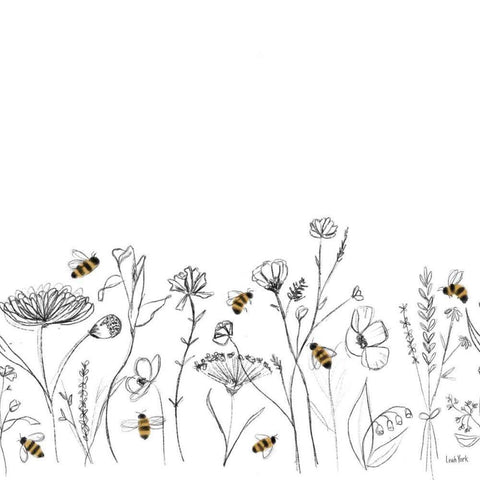 Bees and Botanicals Pattern IX Black Ornate Wood Framed Art Print with Double Matting by York, Leah
