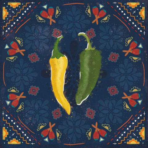 Tex Mex Fiesta III Dark Gold Ornate Wood Framed Art Print with Double Matting by Charron, Veronique