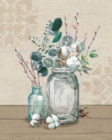 Cotton Bouquet II White Modern Wood Framed Art Print with Double Matting by Urban, Mary