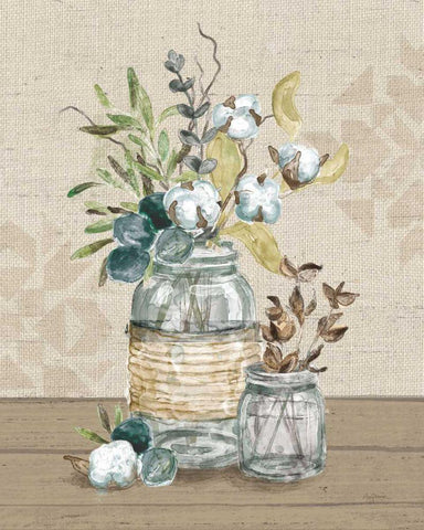 Cotton Bouquet III White Modern Wood Framed Art Print with Double Matting by Urban, Mary