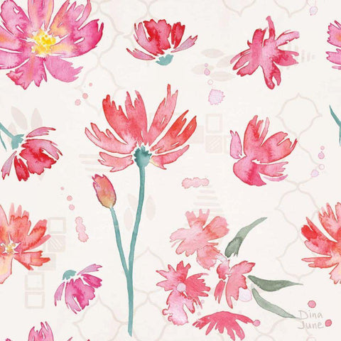 Flowers and Feathers Pattern IVA White Modern Wood Framed Art Print with Double Matting by June, Dina
