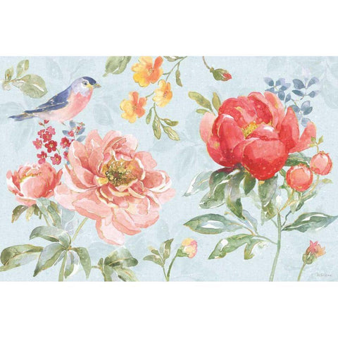 Floral Focus I Blue Gold Ornate Wood Framed Art Print with Double Matting by Grove, Beth
