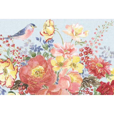 Floral Focus II Blue Gold Ornate Wood Framed Art Print with Double Matting by Grove, Beth