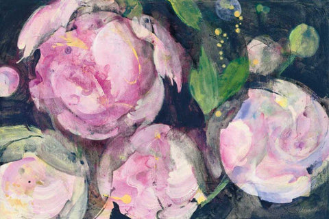 Evening Peonies II White Modern Wood Framed Art Print with Double Matting by Hristova, Albena