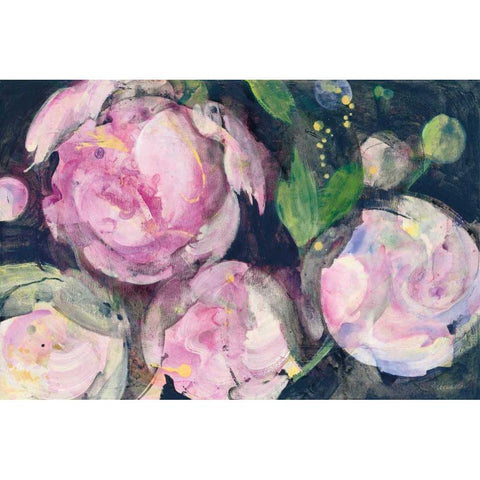 Evening Peonies II Gold Ornate Wood Framed Art Print with Double Matting by Hristova, Albena
