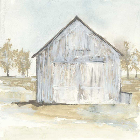 White Barn I Gold Ornate Wood Framed Art Print with Double Matting by Paschke, Chris