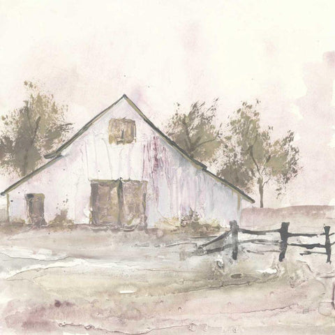 White Barn II Gold Ornate Wood Framed Art Print with Double Matting by Paschke, Chris