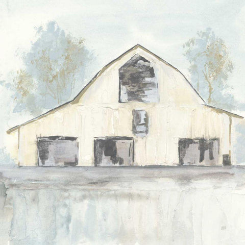 White Barn V Gold Ornate Wood Framed Art Print with Double Matting by Paschke, Chris