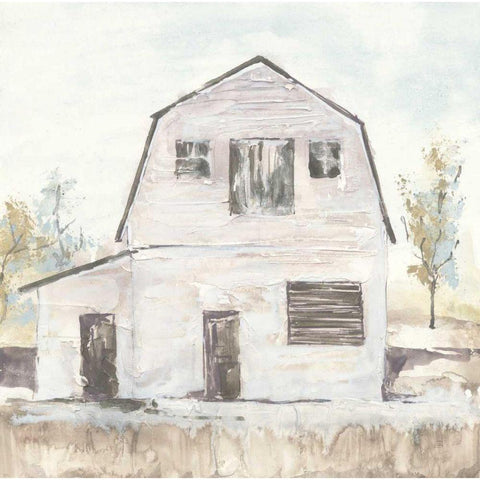 White Barn VI Gold Ornate Wood Framed Art Print with Double Matting by Paschke, Chris