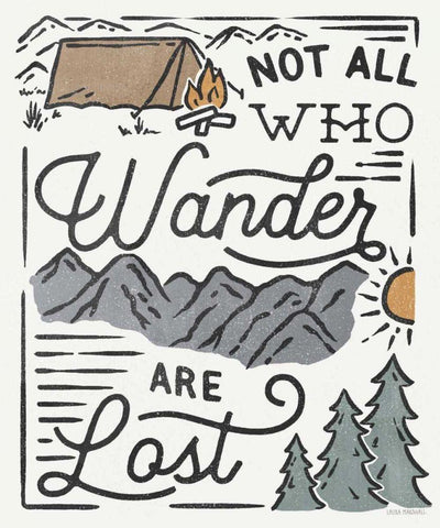 Adventurous V Wander White Modern Wood Framed Art Print with Double Matting by Marshall, Laura