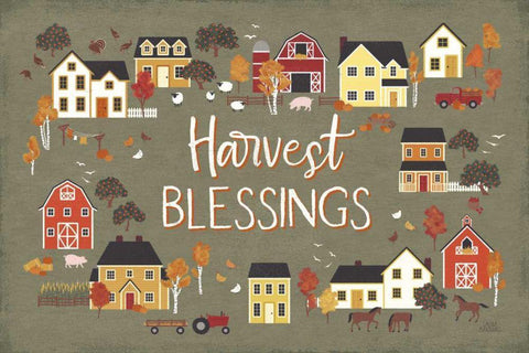 Harvest Village I Script Black Ornate Wood Framed Art Print with Double Matting by Marshall, Laura
