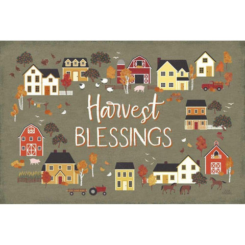 Harvest Village I Script Gold Ornate Wood Framed Art Print with Double Matting by Marshall, Laura