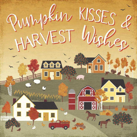 Harvest Village IV Script Gold Ornate Wood Framed Art Print with Double Matting by Marshall, Laura