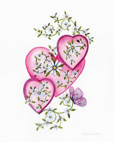 Hearts and Flowers I Black Ornate Wood Framed Art Print with Double Matting by McKenna, Kathleen Parr