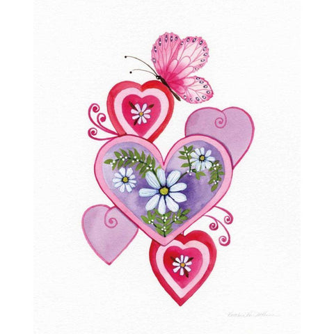 Hearts and Flowers II Gold Ornate Wood Framed Art Print with Double Matting by McKenna, Kathleen Parr