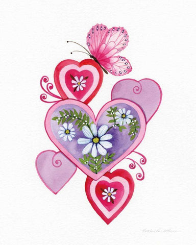 Hearts and Flowers II Black Ornate Wood Framed Art Print with Double Matting by McKenna, Kathleen Parr