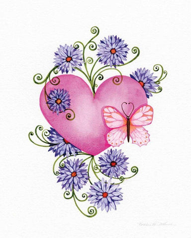 Hearts and Flowers III White Modern Wood Framed Art Print with Double Matting by McKenna, Kathleen Parr