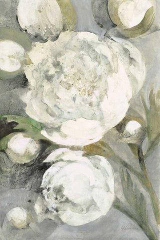 Favorite White Peonies Black Ornate Wood Framed Art Print with Double Matting by Hristova, Albena