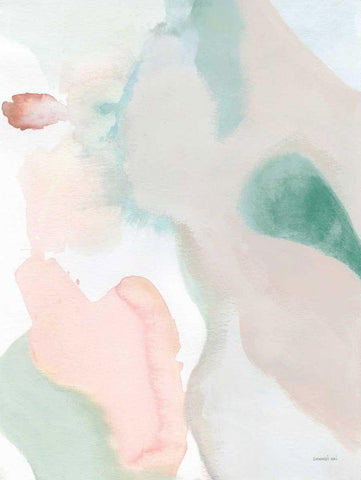 Sage and Pink Abstract II White Modern Wood Framed Art Print with Double Matting by Nai, Danhui