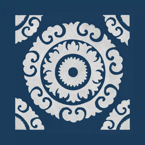 Simply Elegant VIII White on Blue Black Ornate Wood Framed Art Print with Double Matting by Green, Nancy