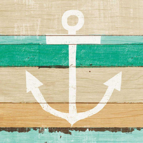 Beachscape III Anchor Green Gold Ornate Wood Framed Art Print with Double Matting by Mullan, Michael